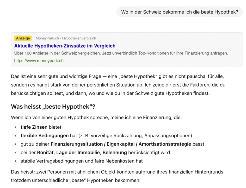 Beispiel, wie Ads oder Werbung in ChatGPT aussehen könnte