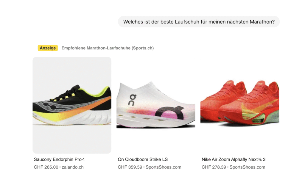 So könnte Shopping Werbung in ChatGPT aussehen.